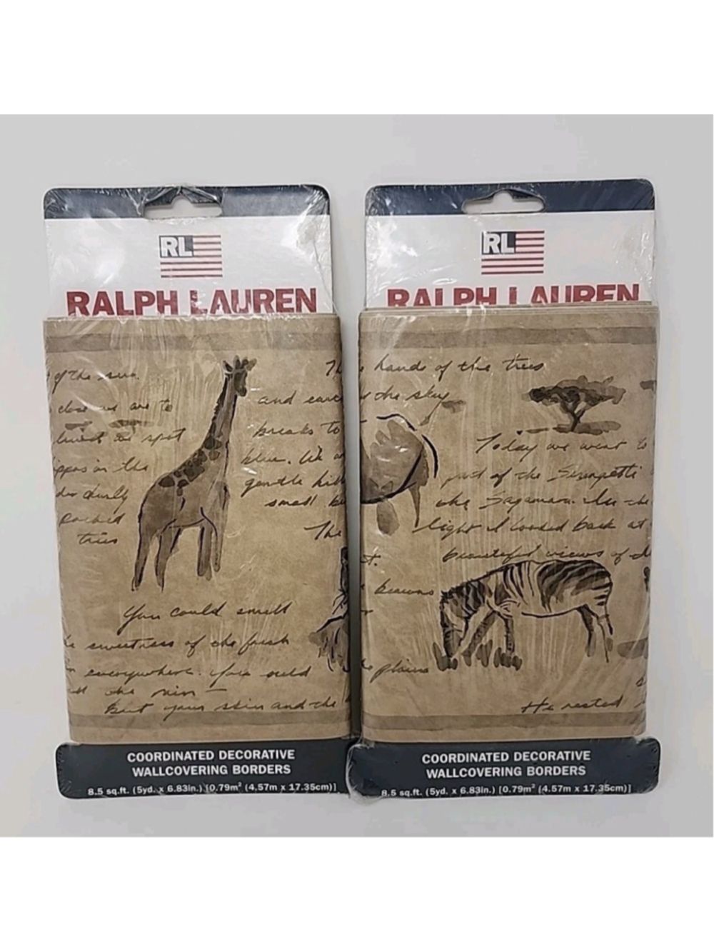2 RALPH LAUREN Wallpaper Border St. James Club Khaki Hunting Man Cave Trophey
